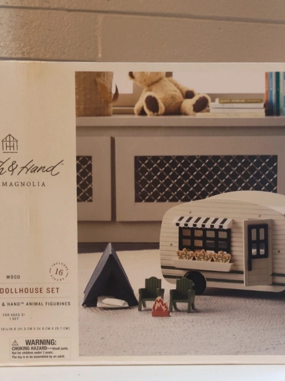 Hearth & Hand navy blue and white decorative box packaging print